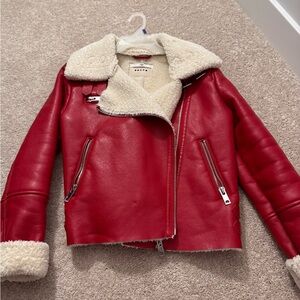 Blank NYC Red Leather Jacket with Cream Accents